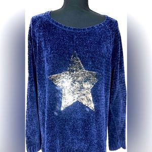 Justice Sweater Plus Size Girls Size 24 Disappearing Sequins Blue Soft Chenille